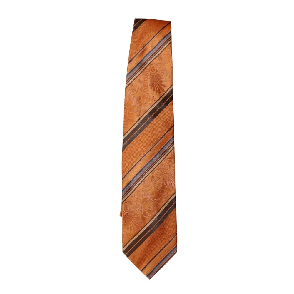 Bruno Conte Orange Striped‎ Paisley Formal Neck Tie Men 100 Percent Polyester